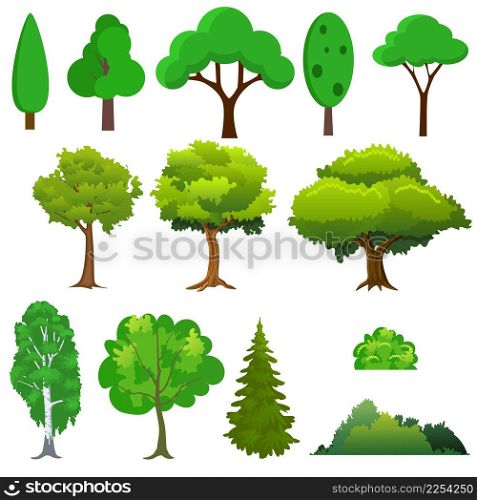 Illustration of a set of different trees. Vector illustration in flat style. Illustration of a set different trees