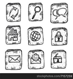 Illustration of a set of doodle hand drawn app buttons and graphic web icons elements. Doodle Web Icons Ui Set