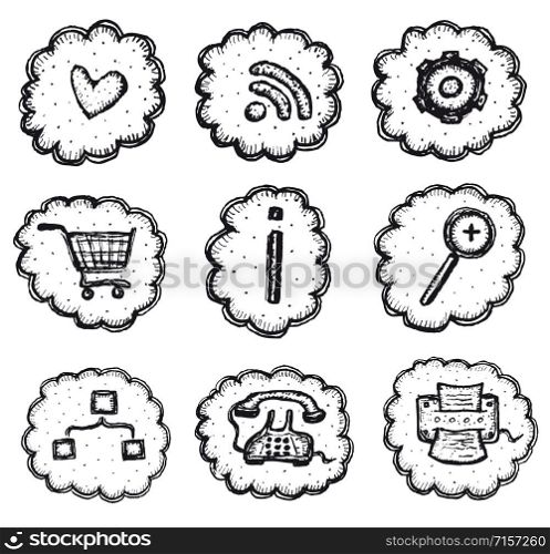 Illustration of a set of doodle hand drawn web and shopping icons elements. Web And Shopping Icons Set