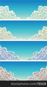 Illustration of a set of funny cartoon cloudscape, with smoke shapes for filling your sky scenes or ui games backgrounds. Cloudscape Set On Blue Sky Background