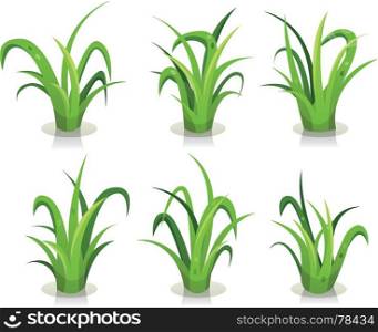 Illustration of a set of green leaves of grass design elements, for use to create nature landscape. Grass Leaves Set