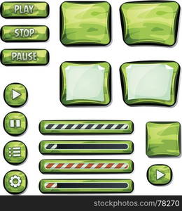 Illustration of a set of various cartoon design ui military and camo glossy elements including banners, signs, buttons, load bar and app icon background for tablet pc. Military Camo Elements For Ui Game