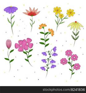 Illustration of a set of wild flowers for wedding bouquets, cards, designs. Floral arrangements for poster design, greeting card or invitation