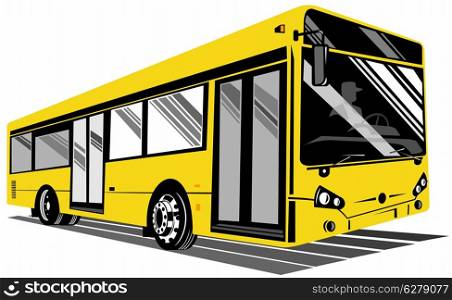 illustration of a shuttle coach bus on isolated background viewed from side. shuttle coach bus