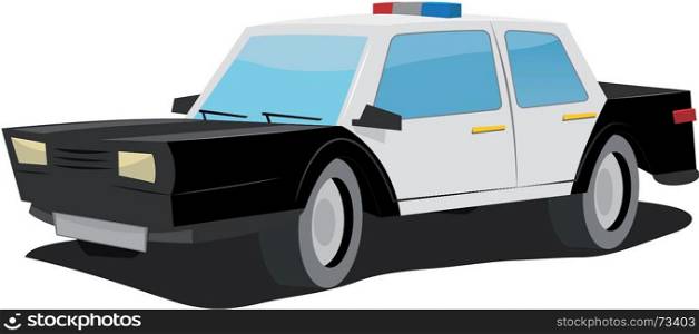 Illustration of a simple cartoon black and white police car. Cartoon Police Car