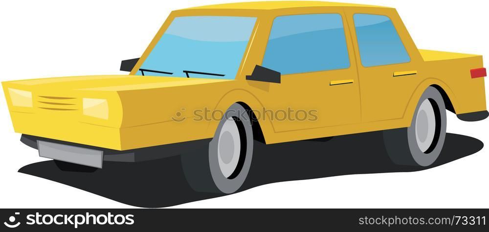 Illustration of a simple cartoon yellow domestic car. Cartoon Car