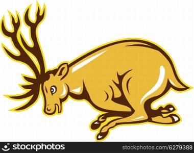 Illustration of a stag deer buck head facing side charging attacking on isolated white background done in cartoon style.. Deer Charging Side Cartoon