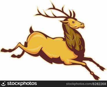 illustration of a Stag deer or buck jumping isolated on whit e background. Stag deer or buck jumping