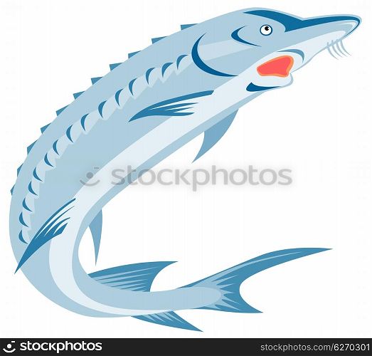 Illustration of a sturgeon fish retro style.
