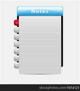 Illustration of a template for week-related notes/remarks. Vector week notes template