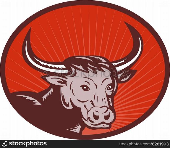 illustration of a texas longhorn bull set inside a circle. texas longhorn bull