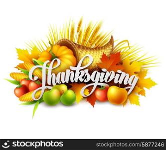 Illustration of a Thanksgiving cornucopia full of harvest fruits and vegetables.. Illustration of a Thanksgiving cornucopia full of harvest fruits and vegetables. Vector EPS 10