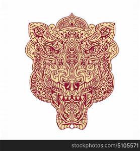 Illustration of a Tiger Head done in hand drawing sketch style Mandala.. Tiger Head Mandala