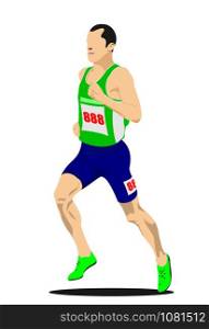 Illustration of a track and field athlete running man vector.