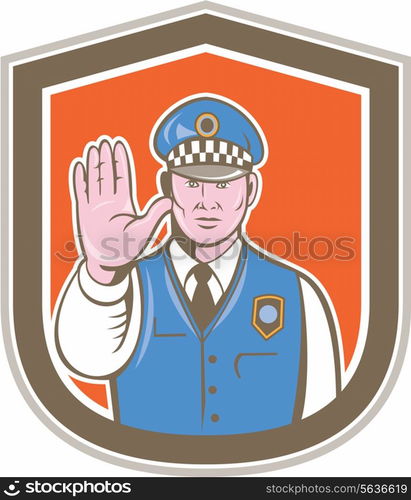 Illustration of a traffic policeman police officer holding hand up stop ...