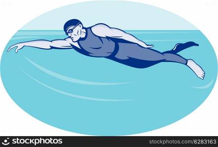 illustration of a Triathlon athlete swimming freestyle side. Triathlon athlete swimming freestyle side