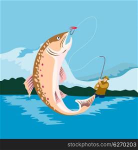 Illustration of a trout fish done in retro style
