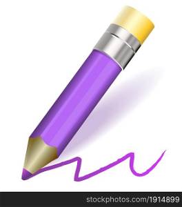 Illustration of a vector purple pencil with purple stroke. Vector purple pencil