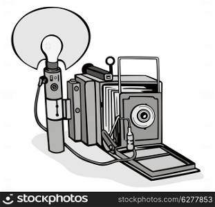 Illustration of a vintage camera done in retro style.