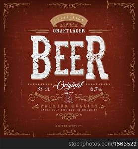 Illustration of a vintage design elegant lager beer label, with crafted letterring, specific product mentions, textures and celtic patterns, on blue and gold background. Vintage Beer Label For Bottle