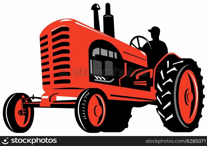 illustration of a vintage farm tractor on isolated background done in retro style. vintage farm tractor