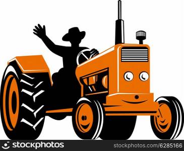 illustration of a vintage farm tractor on isolated background done in retro style. vintage farm tractor