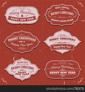 Illustration of a vintage set of merry christmas banners, badges, frames for happy new year's eve holidays. Merry Christmas Banners, Badges And Frames