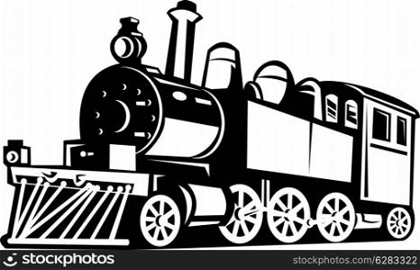 illustration of a vintage steam train done in black and white. vintage steam train locomotive