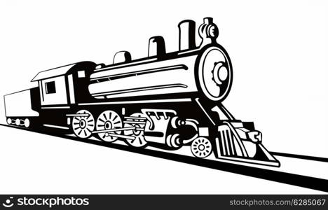 Illustration of a vintage train side view on isolated background done in retro style.. Vintage Train Retro Side View