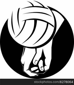 Illustration of a volleyball player hand hitting ball retro style.