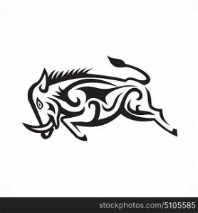 Illustration of a Wild Boar Charging viewed side done Tribal Art style.. Wild Boar Charging Tribal Art