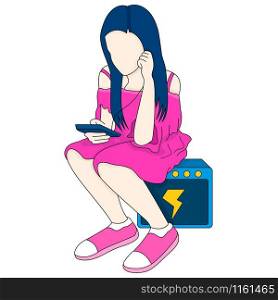 illustration of a woman listening to music from a smartphone