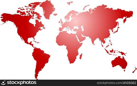 Illustration of a world map with a red and white radial gradient