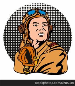 Illustration of a world war two pilot airman looking to the side done in retro style.