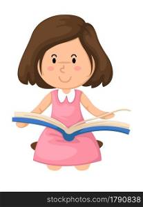illustration of a young girl reading a book vector
