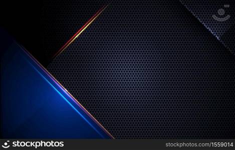 Illustration of abstract blue, red and black metallic with light ray and glossy line. Metal frame design for background. Vector design modern digital technology concept for wallpaper, banner template