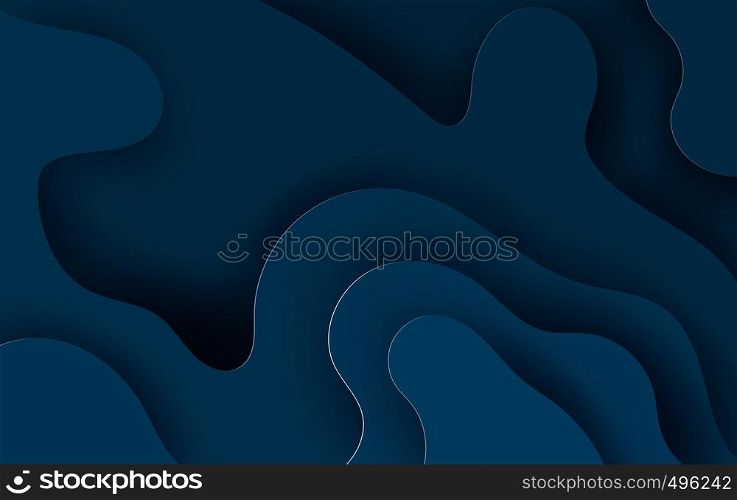 illustration of Abstract Curve shape with dark blue background,Wave layer shadow abstract concept.Background for Card and cover dark color,Creative idea digital paper cut and craft design.cut vector.
