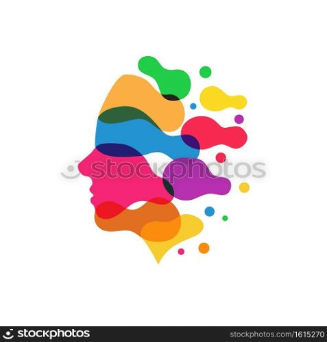 illustration of abstract human head with colorful spot or dot vector template, innovative brainstorm creative vector