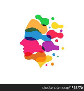 illustration of abstract human head with colorful spot or dot vector template, innovative brainstorm creative vector