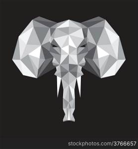 Illustration of abstract origami elephant on gray background