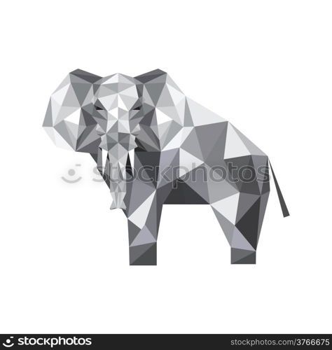 Illustration of abstract origami elephant on gray background