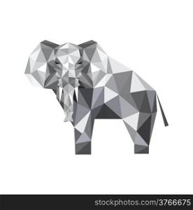 Illustration of abstract origami elephant on gray background