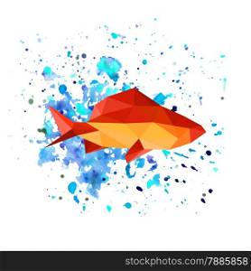 Illustration of abstract origami fish on watercolor background