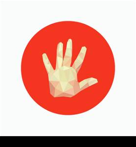 Illustration of abstract origami hand on red circle