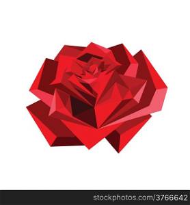 Illustration of abstract origami red rose isolated on white background