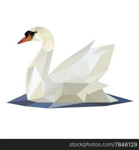 Illustration of abstract origami swan on lake