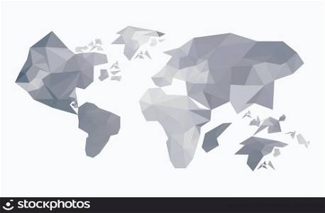 Illustration of abstract origami world map isolated on white background