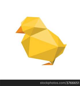 Illustration of abstract origami yellow chicken on white background