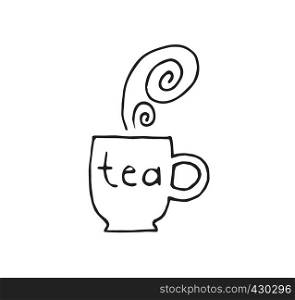 Illustration of abstract outline cup with hot tea on white background