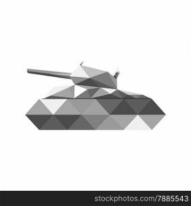 Illustration of abstract polygonal tank, isolated on white background